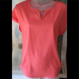 Calvin Klein Tangerine Keyhole Short Sleeve Top S